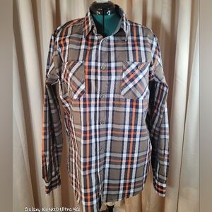 0840. Weatherproof ~ Men's Plaid Shirt - Blue, Orange, & Gray ~ Large